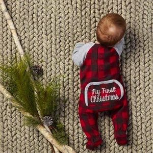 Mudpie My First Christmas Waffle Knit Footie Sleeper with Adorable Faux Bum Flap